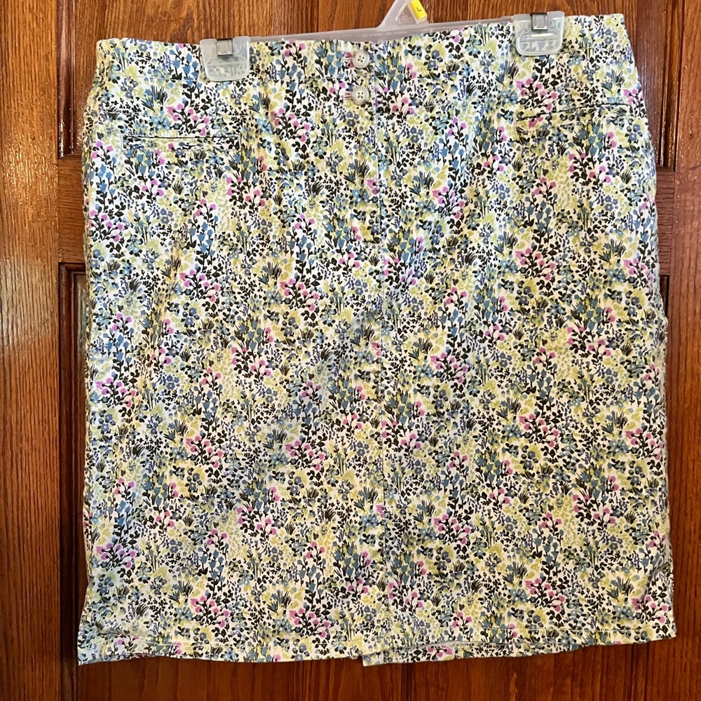 J Jill Skirt Live-In Chino Short Floral Pink Yellow Blue Cotton Size 14